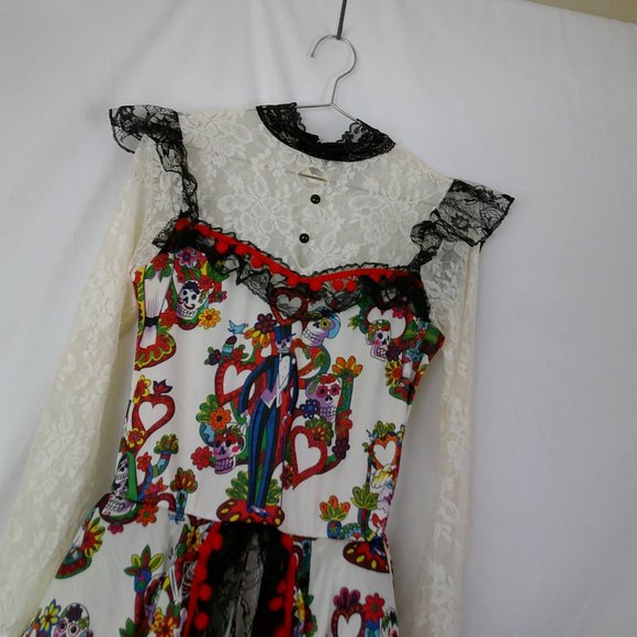 Spirit Halloween Day of Dead Sugar Skull Dress Lace Layered - Picture 2 of 6
